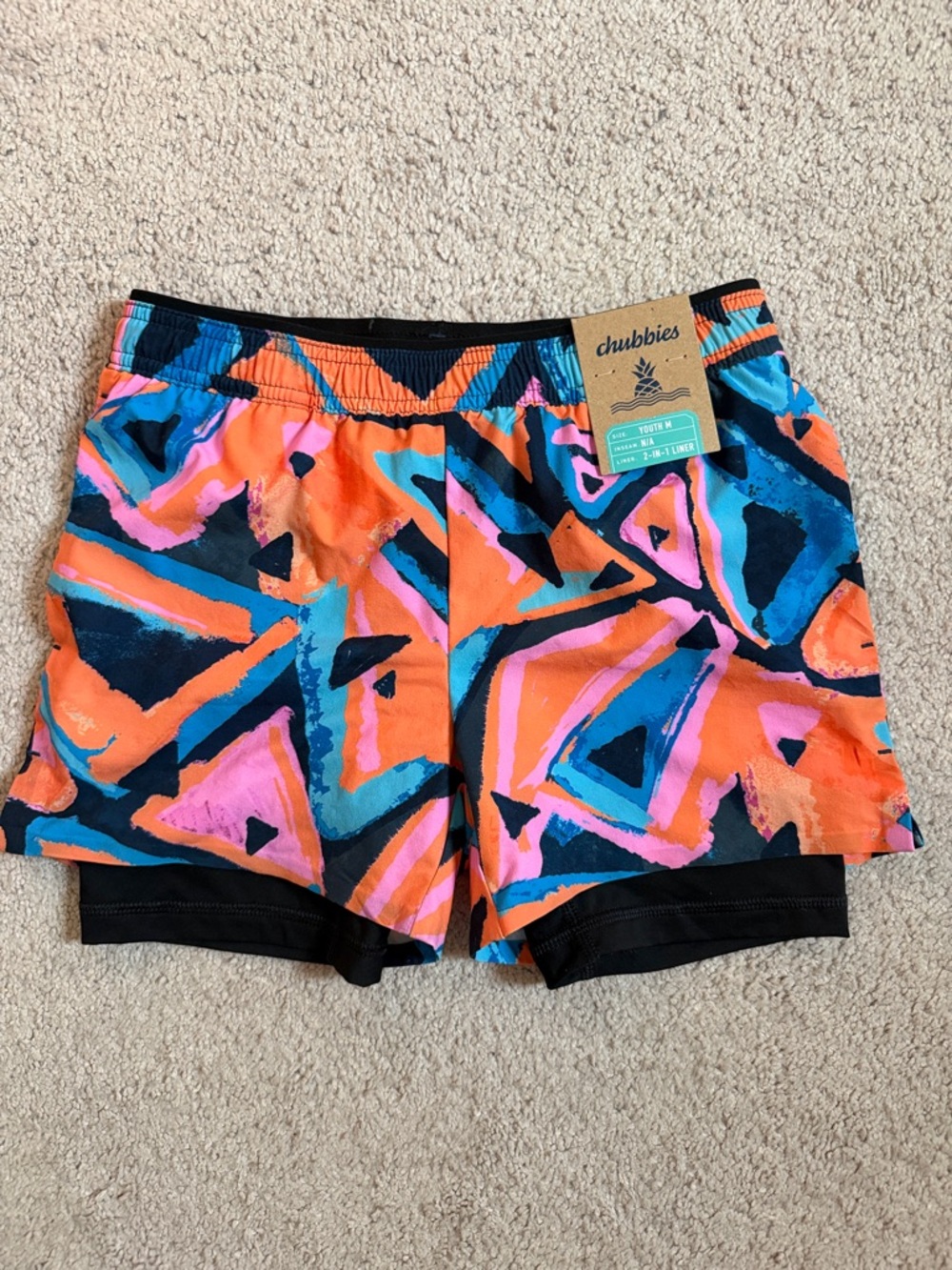 NWT Chubbies Boy’s Medium “Exploding Nachos” Print Shorts - Orange/Pink/Blue